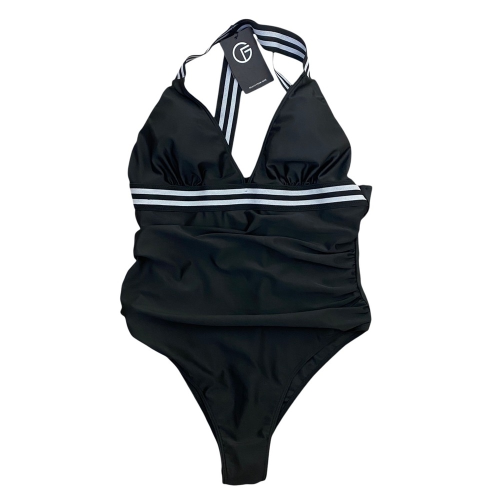Tummy Control Slimming swimwear Wide Straps Back Cross Deep V Neck Ruched